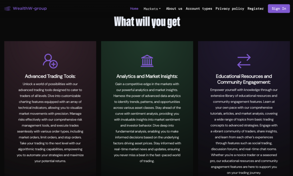 Wealth W Group home page screenshot