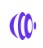 Abstract purple circular logo formed by overlapping curved bands around a center dot.